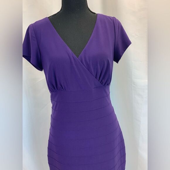 Frank Lyman purple short sleeve bodycon midi dress Sz 10 wedding guest formal - Picture 3 of 13